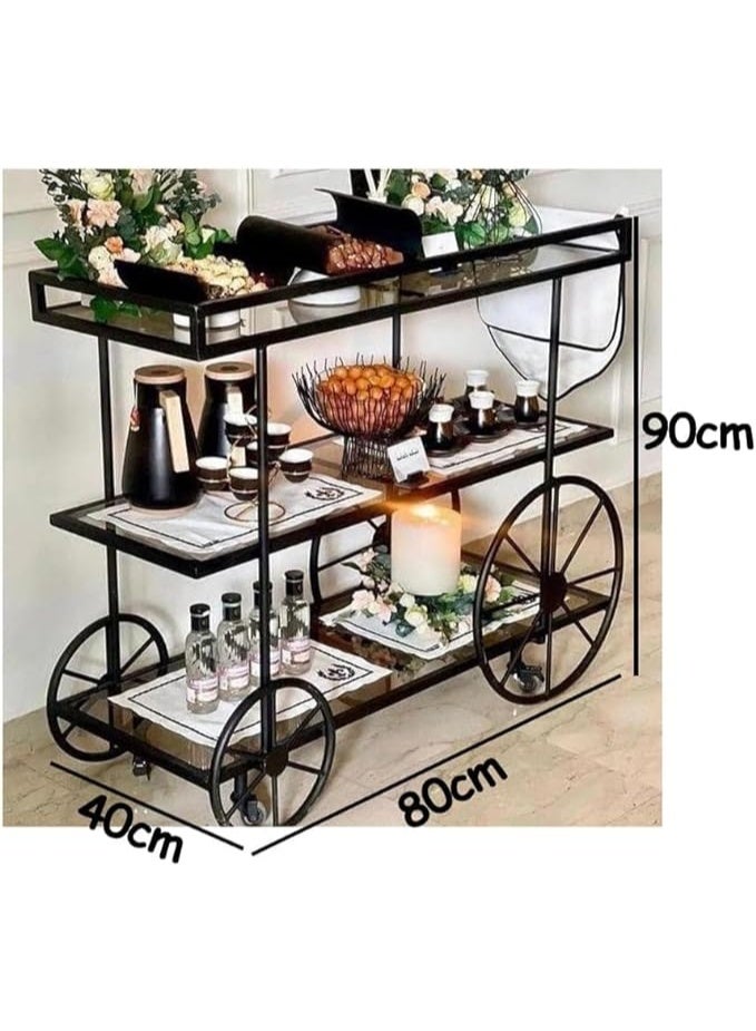 HOME TASTE عربة تقديم أنيقة وعملية مصنوعة من المعدن مع عجلات قابلة للقفل مثالية للاستخدام في المنزل والمطاعم والضيافة - Image 1